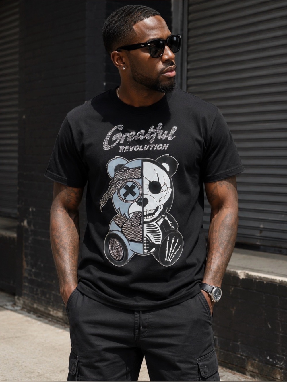 Greatful Revolution Embellished Cyborg Teddy Bear Tee Size: Large